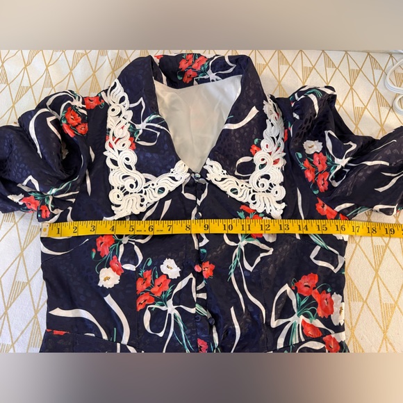 BURRYCO Floral Print Mini Puff Sleeve Lace Collar Flowy Dress Size 4 - Picture 11 of 16